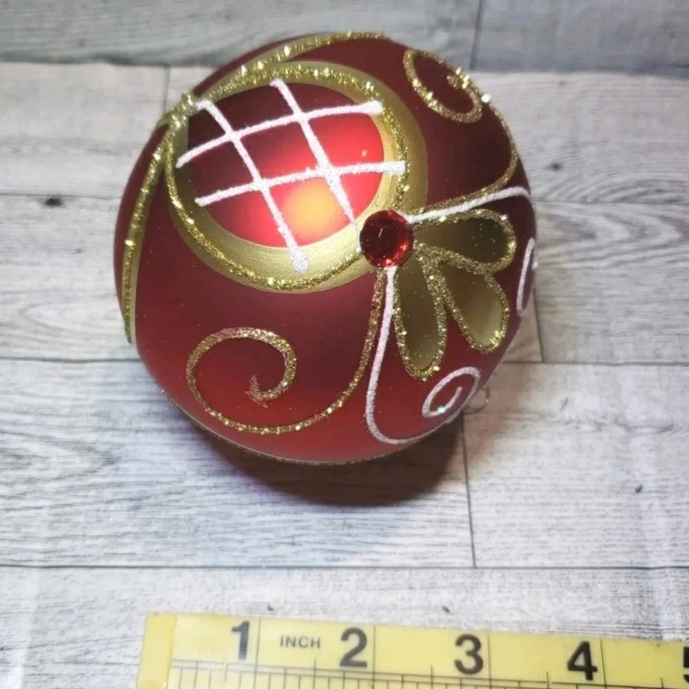 Vitbis Glass Christmas Ornaments Polish Red Gold Sparkle Glitter Bedazzled Gem